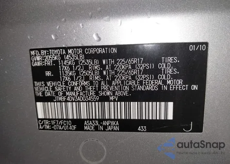 2010 Toyota Rav4 z USA, uszkodzony, nr VIN JTMBF4DV3AD034559